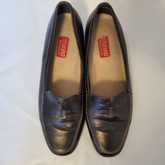 Munro Black/Brown Leather Upper .75 in Block Heel Dress Comfort Shoes Size 7.5WW - Picture 1 of 13